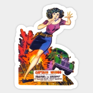 Beautiful Woman Running Captain Wings Traitor Vintage Car Exhibition Adventure Comic Sticker